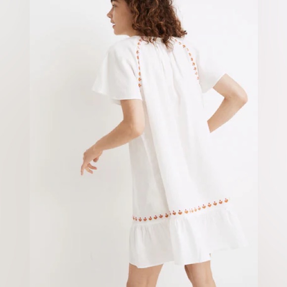 Madewell Embroidered Linen-blend Raglan Ruffle Mini Dress - Picture 4 of 7